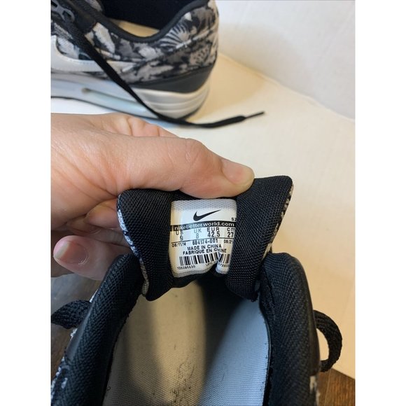 NIKE AIR MAX 1 GPX TROPICAL FLORAL BLACK WHITE DARK GREY Size 9684174-001 Worn 1 - Picture 9 of 11